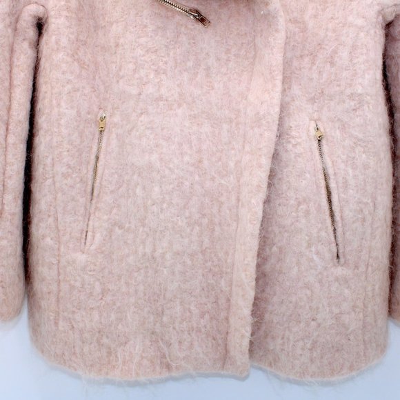 Zara Women Blush Pale Pink Fuzzy Cropped Moto Jacket - Picture 3 of 10
